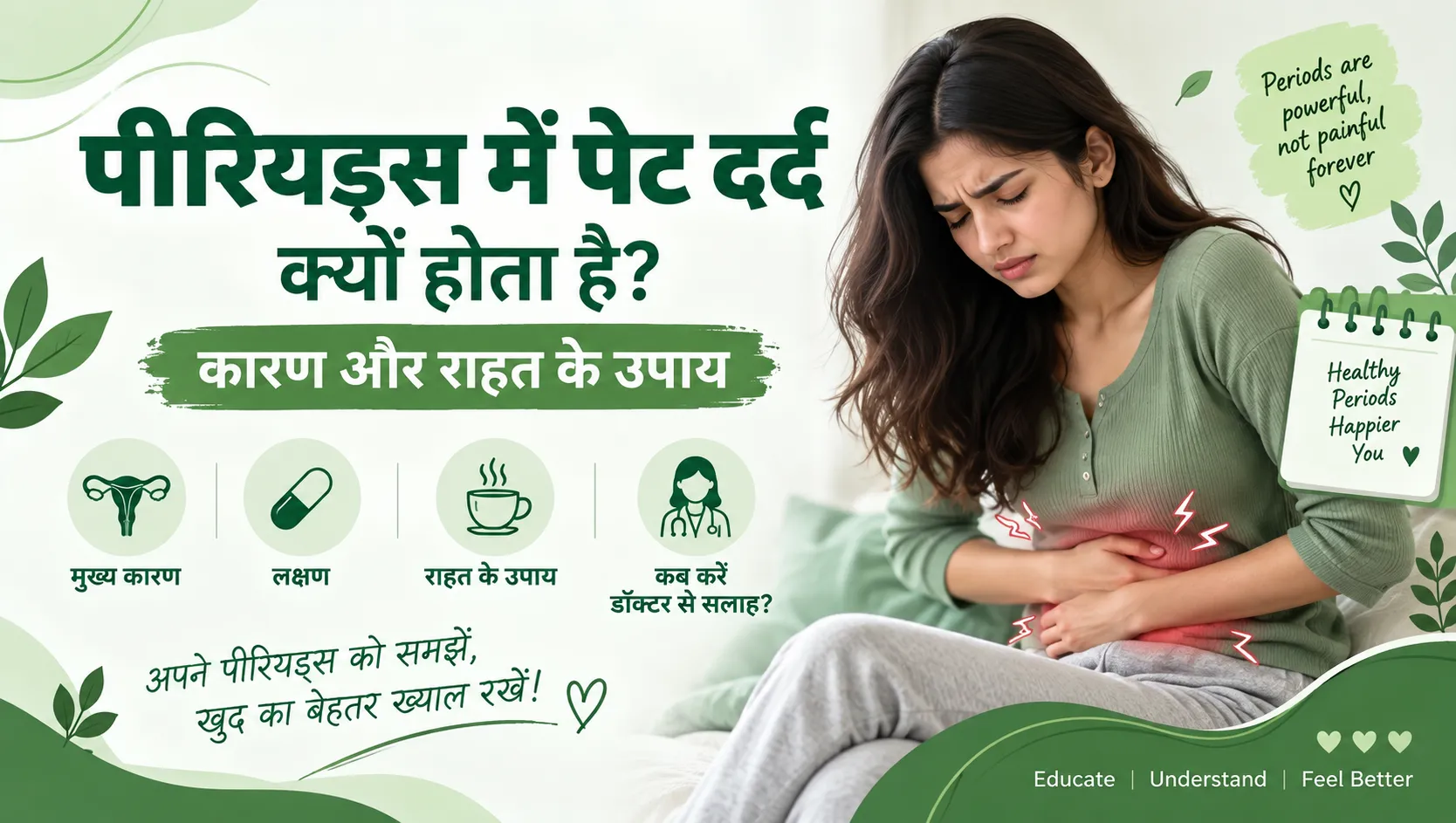 पीरियड्स में पेट दर्द क्यों होता है? कारण और राहत के उपाय